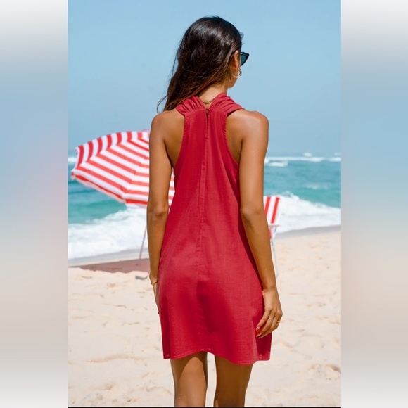 ‼️SOLD‼️ Sunshine Crisscross Halter Dress. Chic Red Halter Beach Dress ‼️SOLD‼️ - Picture 2 of 5